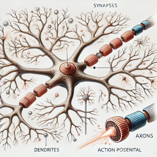 neurons in the brain main parts including dendrites, synapses, and axons