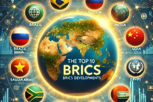 top 10 BRICS developments, showcasing a globe