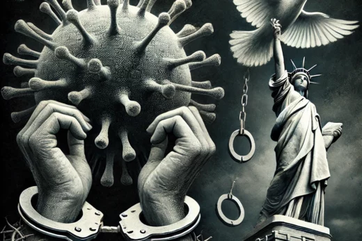 a virus symbolically handcuffing the concept of freedom