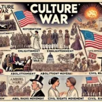 collage depicting key moments from various culture wars