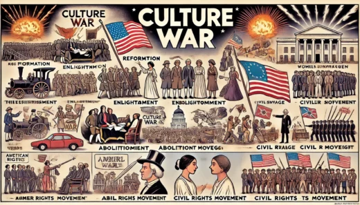 collage depicting key moments from various culture wars