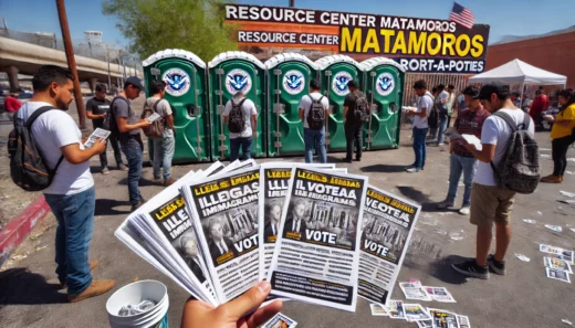 flyers being distributed at an outdoor area of an NGO center