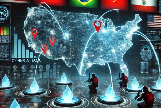 high-tech cyber-focused scene showing BRICS launching cyberattacks