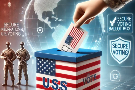 U.S. ballot being cast in a digital ballot box symbolizing absentee voting for overseas