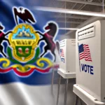 Pennsylvania voting station showing a close-up of the booth with secure private setup elements