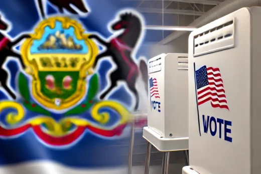 Pennsylvania voting station showing a close-up of the booth with secure private setup elements