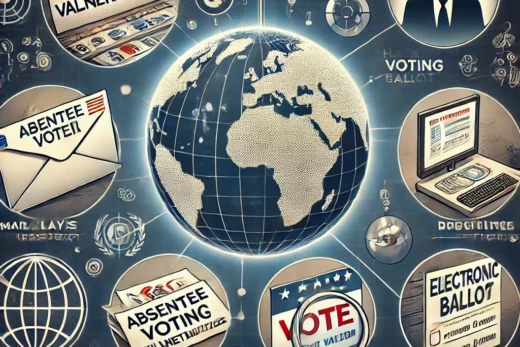 UOCAVA absentee voting vulnerabilities showing elements like a globe representing overseas voters