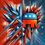 abstract political illustration featuring bold shapes and strong Republican themes