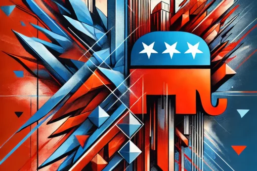 abstract political illustration featuring bold shapes and strong Republican themes