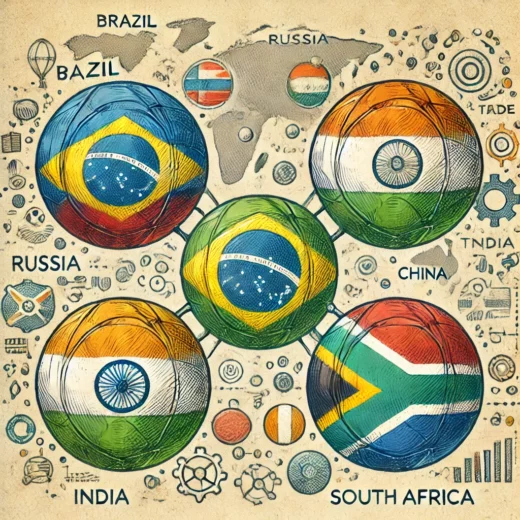 BRICS alliance featuring five symbolic representations of Brazil Russia India China and South Africa