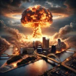 nuclear explosion over Pittsburgh Pennsylvania captures a massive mushroom cloud