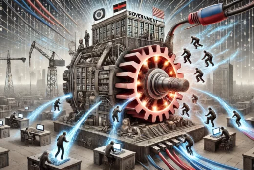 society as an electrical motor where human minds are represented as rotors inside a giant machine