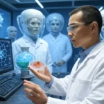 advanced virology research with a sci-fi lab atmosphere