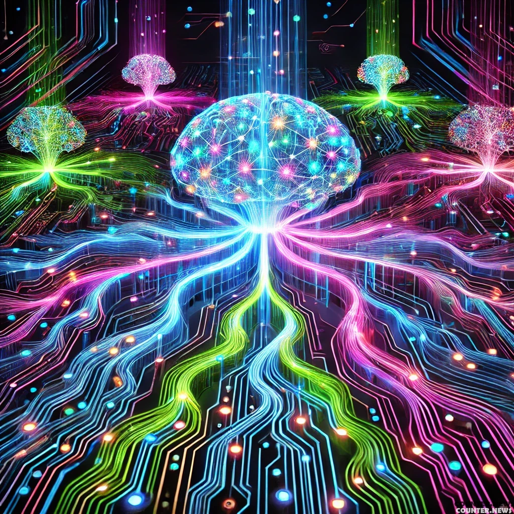 neuroplasticity in evolving AI features glowing neon neural networks